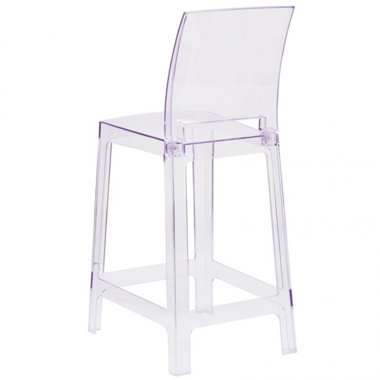 Ghost Counter Stool with Square Back in Transparent Crystal