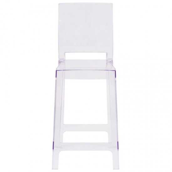 Ghost Counter Stool with Square Back in Transparent Crystal