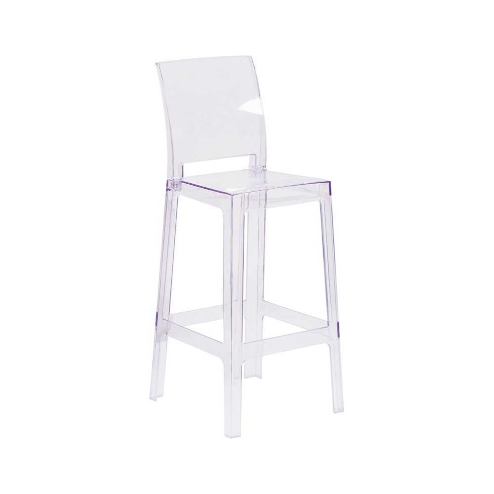 Ghost Barstool with Square Back in Transparent Crystal