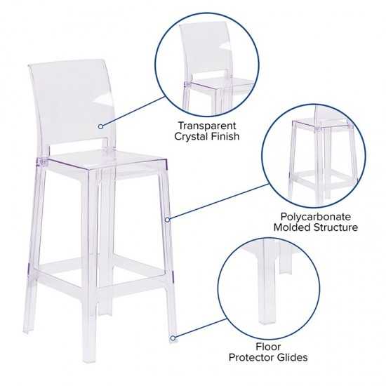 Ghost Barstool with Square Back in Transparent Crystal