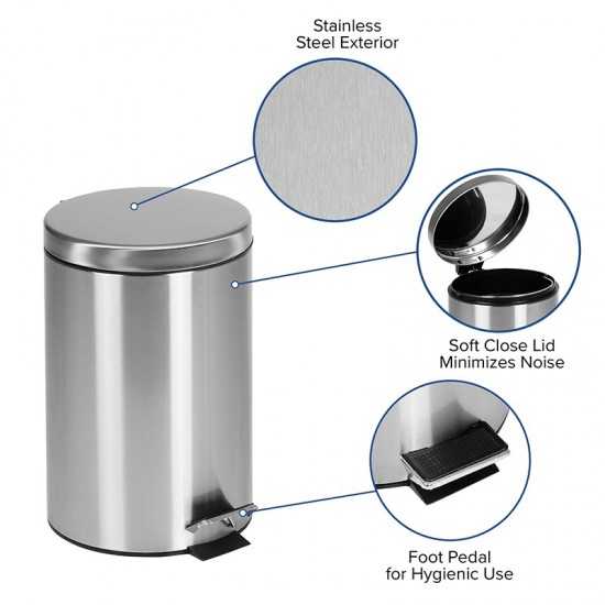 Stainless Steel Fingerprint Resistant Soft Close, Step Trash Can - 12L (3.2 Gallons)