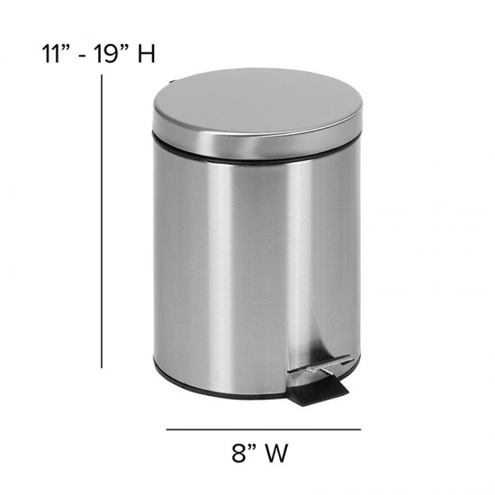 Stainless Steel Fingerprint Resistant Soft Close, Step Trash Can - 5L (1.3 Gallons)