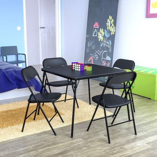 5 Piece Black Folding Card Table and Chair Set