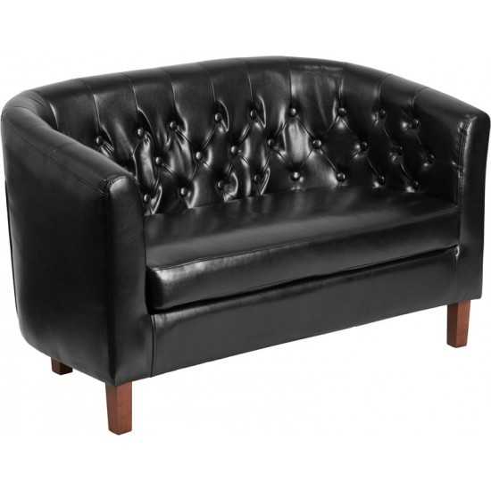 HERCULES Colindale Series Black LeatherSoft Tufted Loveseat