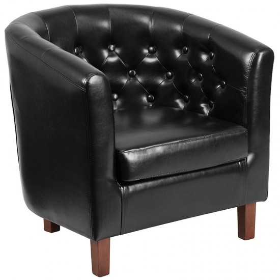 HERCULES Cranford Series Black LeatherSoft Tufted Barrel Chair