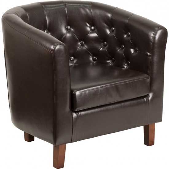 HERCULES Cranford Series Brown LeatherSoft Tufted Barrel Chair