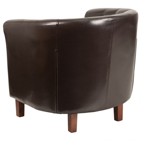 HERCULES Cranford Series Brown LeatherSoft Tufted Barrel Chair