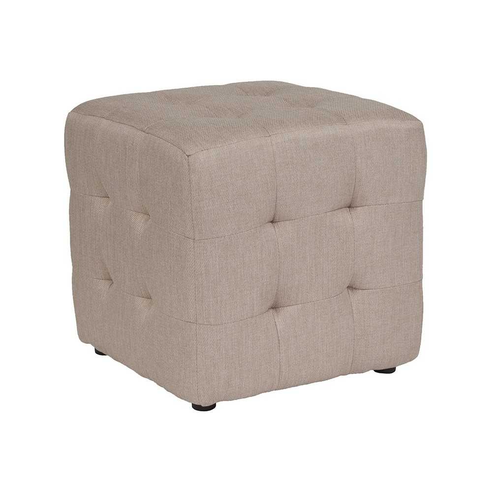 Avendale Tufted Upholstered Ottoman Pouf in Beige Fabric