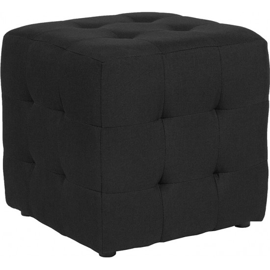 Avendale Tufted Upholstered Ottoman Pouf in Black Fabric