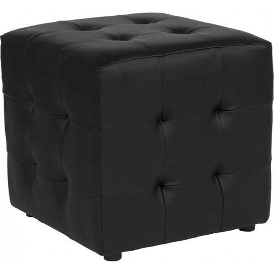 Avendale Tufted Upholstered Ottoman Pouf in Black LeatherSoft