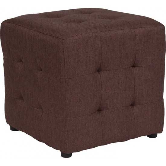 Avendale Tufted Upholstered Ottoman Pouf in Brown Fabric