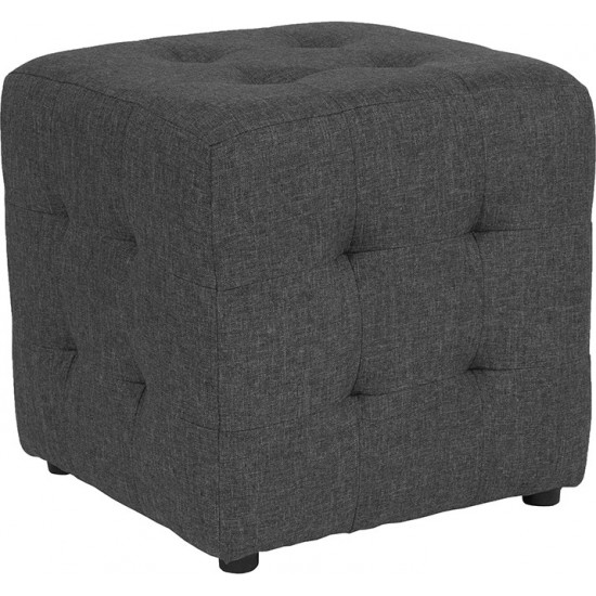 Avendale Tufted Upholstered Ottoman Pouf in Dark Gray Fabric