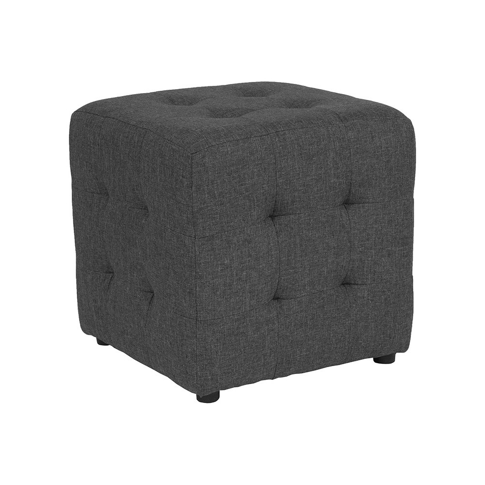 Avendale Tufted Upholstered Ottoman Pouf in Dark Gray Fabric