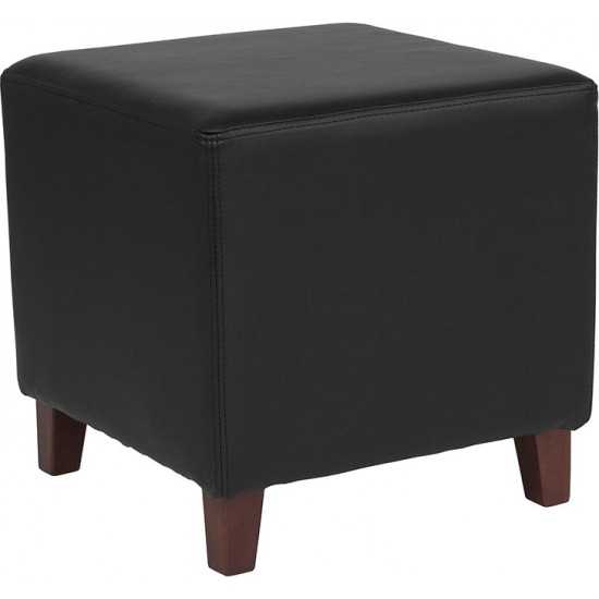 Ascalon Upholstered Ottoman Pouf in Black LeatherSoft