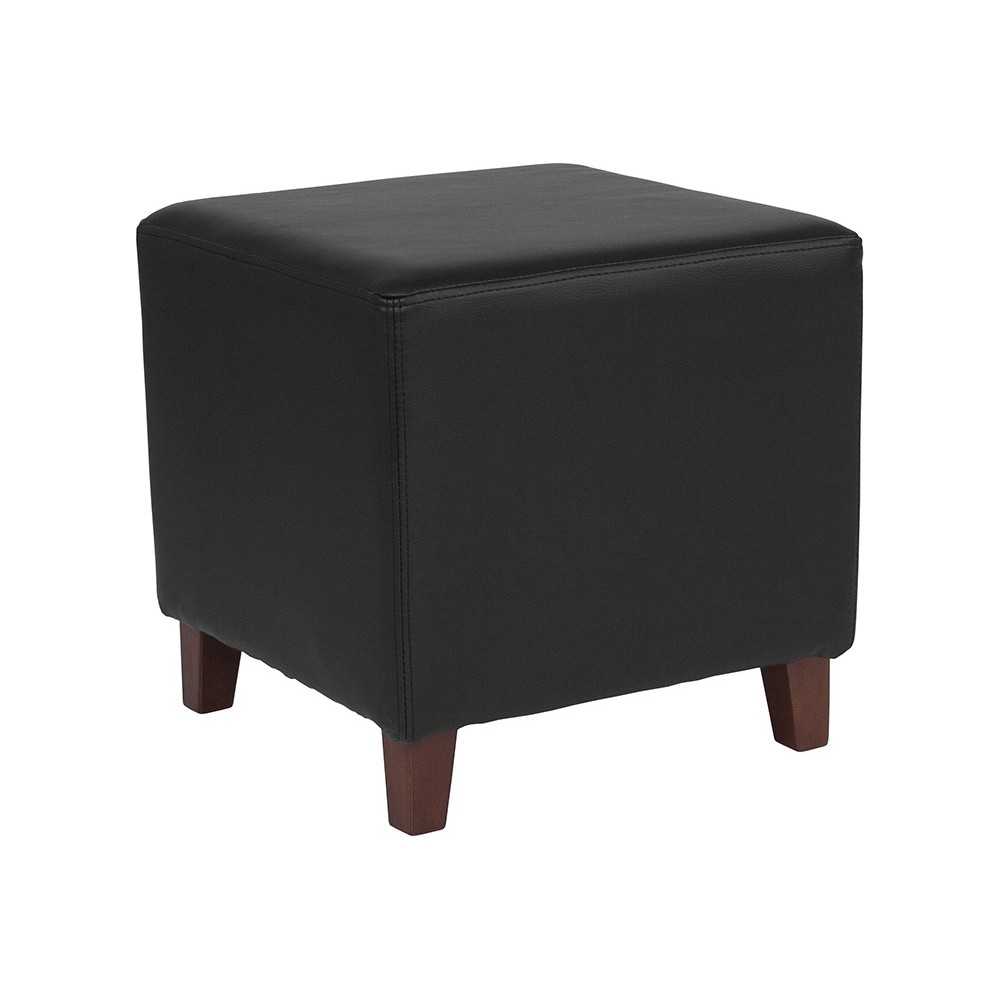 Ascalon Upholstered Ottoman Pouf in Black LeatherSoft