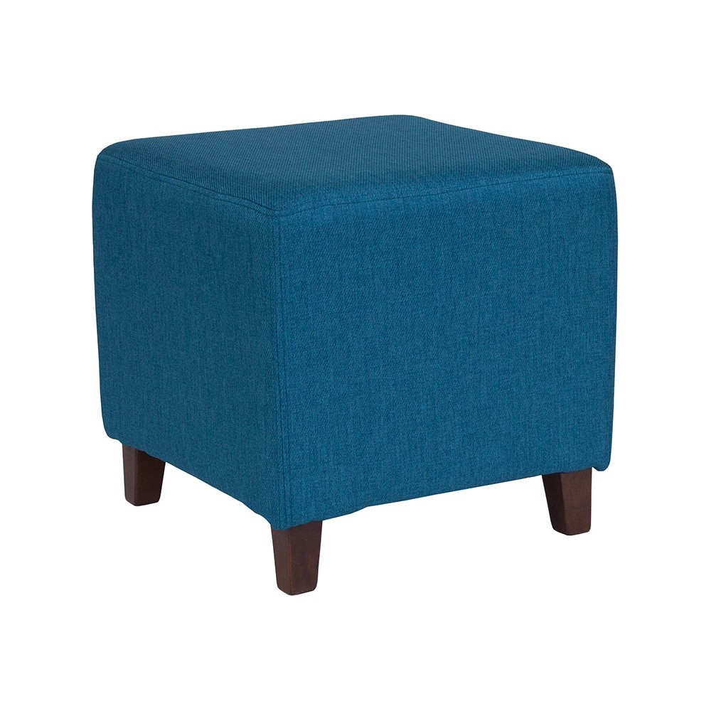 Ascalon Upholstered Ottoman Pouf in Blue Fabric Ascalon Upholstered Ottoman Pouf in Blue Fabric