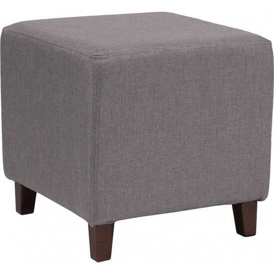 Ascalon Upholstered Ottoman Pouf in Light Gray Fabric