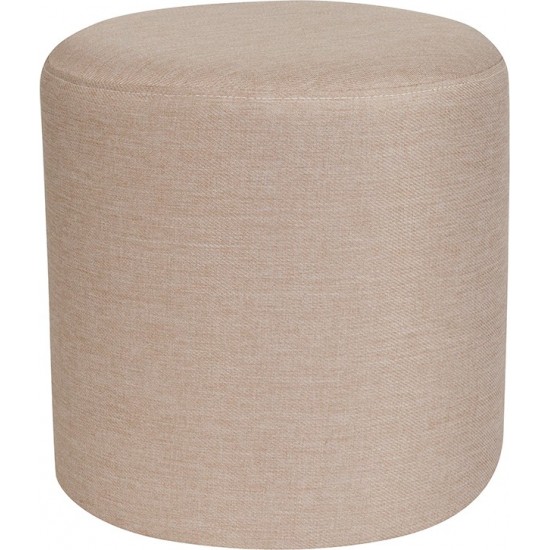 Barrington Upholstered Round Ottoman Pouf in Beige Fabric