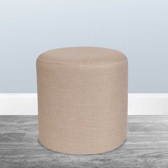 Barrington Upholstered Round Ottoman Pouf in Beige Fabric