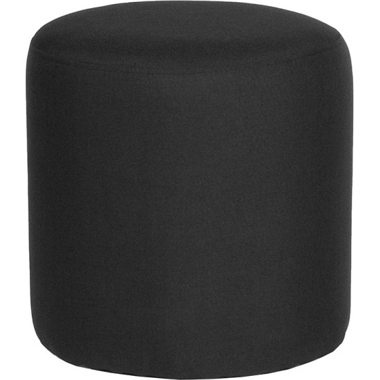 Barrington Upholstered Round Ottoman Pouf in Black Fabric