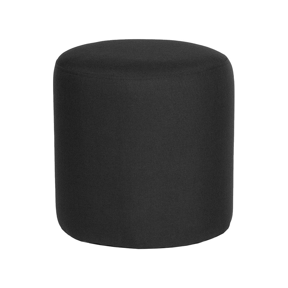 Barrington Upholstered Round Ottoman Pouf in Black Fabric