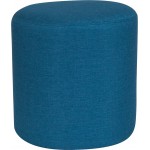 Barrington Upholstered Round Ottoman Pouf in Blue Fabric