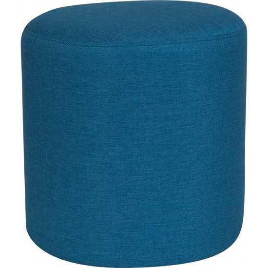 Barrington Upholstered Round Ottoman Pouf in Blue Fabric