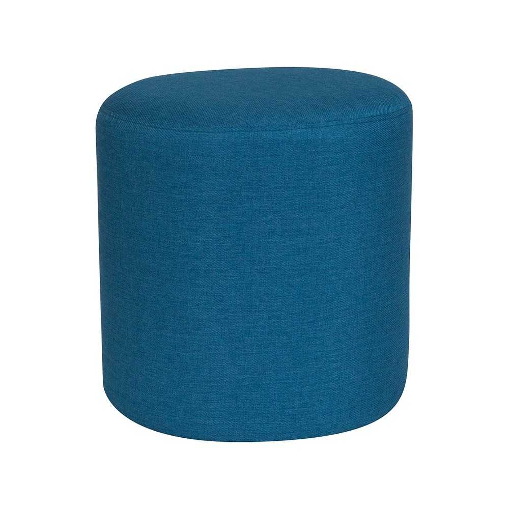 Barrington Upholstered Round Ottoman Pouf in Blue Fabric