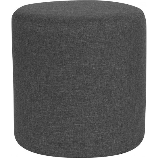 Barrington Upholstered Round Ottoman Pouf in Dark Gray Fabric