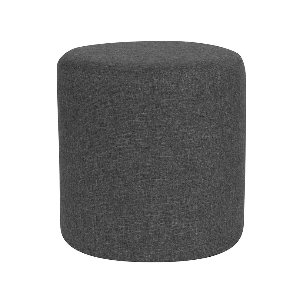 Barrington Upholstered Round Ottoman Pouf in Dark Gray Fabric