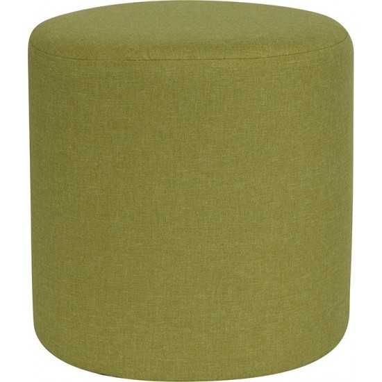 Barrington Upholstered Round Ottoman Pouf in Green Fabric