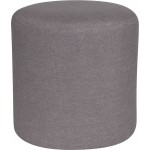 Barrington Upholstered Round Ottoman Pouf in Light Gray Fabric