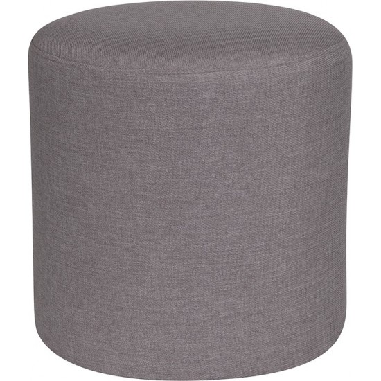 Barrington Upholstered Round Ottoman Pouf in Light Gray Fabric