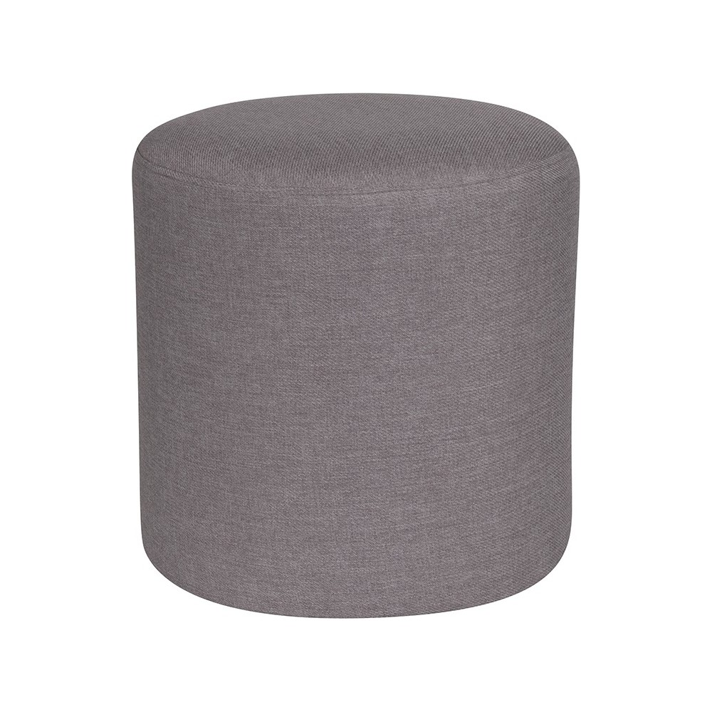 Barrington Upholstered Round Ottoman Pouf in Light Gray Fabric