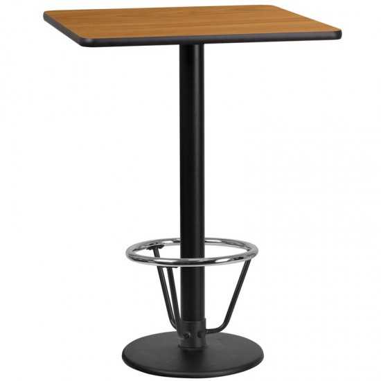 24'' Square Natural Laminate Table Top with 18'' Round Bar Height Table Base and Foot Ring