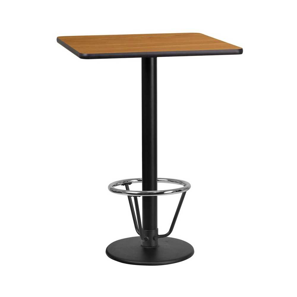 24'' Square Natural Laminate Table Top with 18'' Round Bar Height Table Base and Foot Ring 24'' Square Natural Laminate Table Top with 18'' Round Bar Height Table Base and Foot Ring