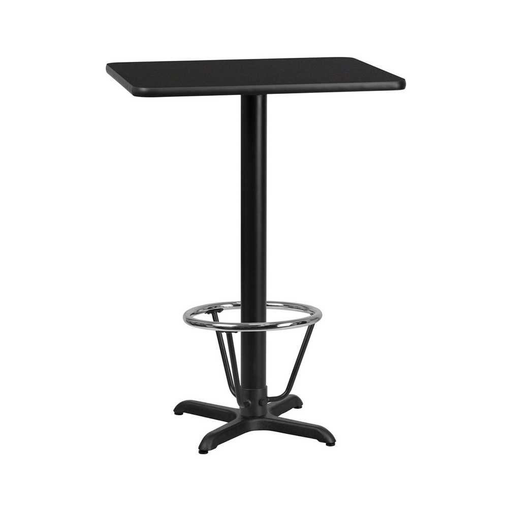24'' x 30'' Rectangular Black Laminate Table Top with 22'' x 22'' Bar Height Table Base and Foot Ring 24'' x 30'' Rectangular Black Laminate Table Top with 22'' x 22'' Bar Height Table Base and Foot Ring