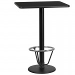 24\'\' x 30\'\' Rectangular Black Laminate Table Top with 18\'\' Round Bar Height Table Base and Foot Ring