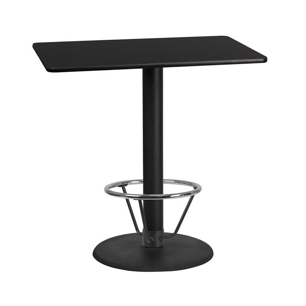 24'' x 42'' Rectangular Black Laminate Table Top with 24'' Round Bar Height Table Base and Foot Ring