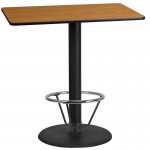 24\'\' x 42\'\' Rectangular Natural Laminate Table Top with 24\'\' Round Bar Height Table Base and Foot Ring