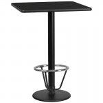 30'' Square Black Laminate Table Top with 18'' Round Bar Height Table Base and Foot Ring