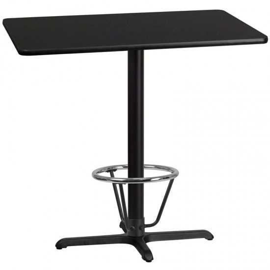 30'' x 42'' Rectangular Black Laminate Table Top with 23.5'' x 29.5'' Bar Height Table Base and Foot Ring