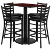 24'' x 42'' Rectangular Mahogany Laminate Table Set with 4 Ladder Back Metal Barstools - Black Vinyl Seat