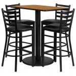 24'' x 42'' Rectangular Natural Laminate Table Set with 4 Ladder Back Metal Barstools - Black Vinyl Seat