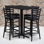 24''W x 42''L Rectangular Black Laminate Table Set with 4 Ladder Back Metal Barstools - Black Vinyl Seat