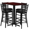24''W x 42''L Rectangular Mahogany Laminate Table Set with 4 Ladder Back Metal Barstools - Black Vinyl Seat