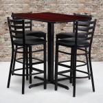 24''W x 42''L Rectangular Mahogany Laminate Table Set with 4 Ladder Back Metal Barstools - Black Vinyl Seat