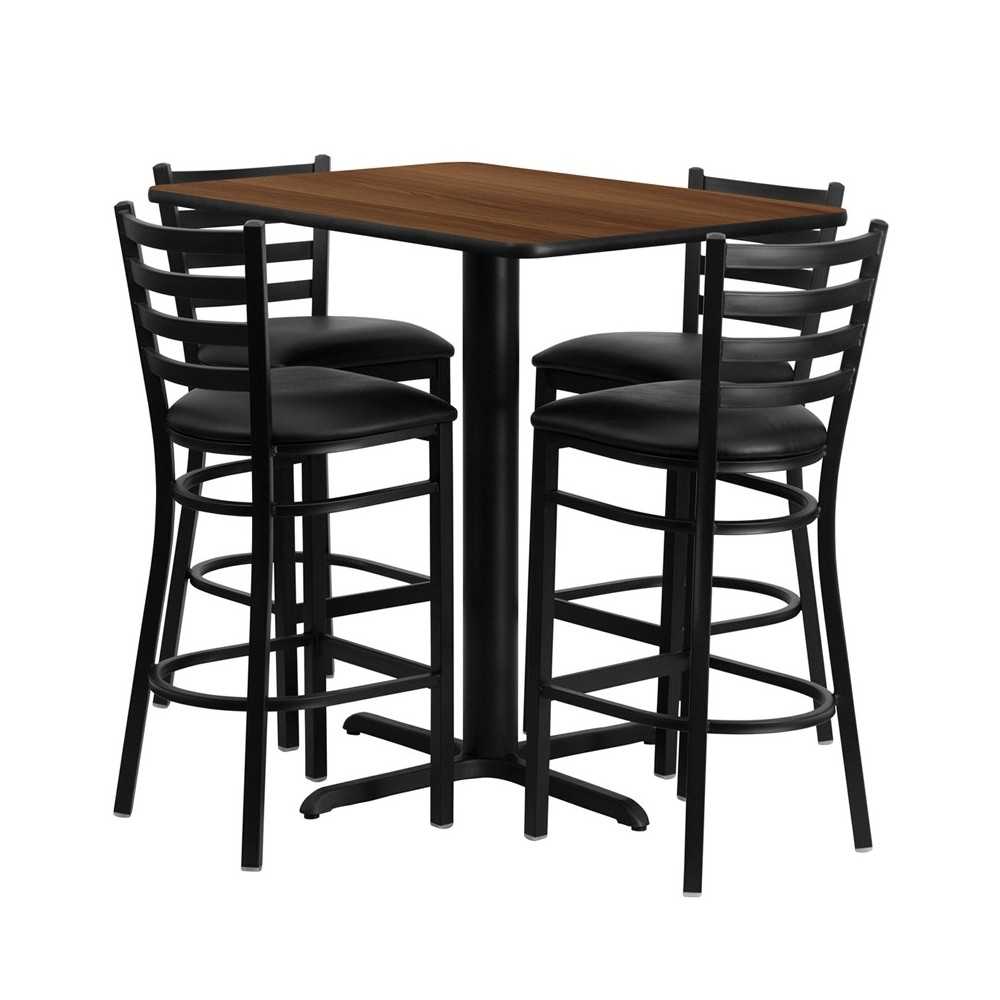 24''W x 42''L Rectangular Walnut Laminate Table Set with 4 Ladder Back Metal Barstools - Black Vinyl Seat 24''W x 42''L Rectangular Walnut Laminate Table Set with 4 Ladder Back Metal Barstools - Black Vinyl Seat