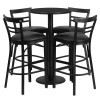 24'' Round Black Laminate Table Set with Round Base and 4 Two-Slat Ladder Back Metal Barstools - Black Vinyl Seat