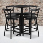 24'' Round Black Laminate Table Set with X-Base and 4 Two-Slat Ladder Back Metal Barstools - Black Vinyl Seat